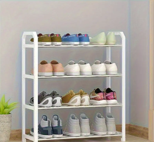 4-Tier Shoe Rack - Space-Saving Shoe Organizer with Durable Metal & Plastic Construction,
