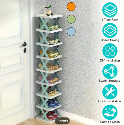 9-Tier Space-Saving Vertical Shoe Rack – Stackable Plastic Shoe Organizer for Entryway, Closet, Hallway, Bathroom, Dorm – Easy Assembly