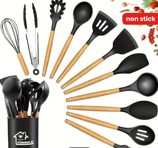 Kitchen Utensils Set, Kitchen Cooking Utensils Set, Spoon, Spatula, 446F Heat Resistant 12pcs Non Stick Food