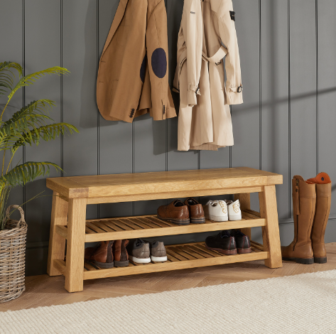 Marbury Classic Oak Small Trestle Hallway Shoe Bench