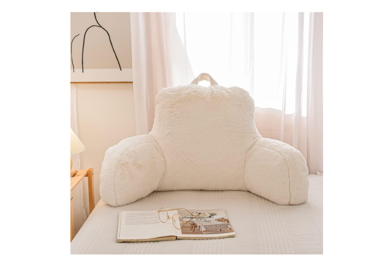 Holawakaka Large Faux Fur Bed Rest Pillow with Arms, Rabbit Fur Reading Pillows Perfect for Adults Men Women, Arm, Back, Pregnancy Lumbar & Head Neck