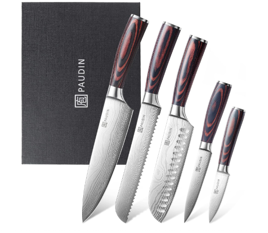PAUDIN Kitchen Knife Set, High Carbon Stainless Steel Kitchen Knives, 5 Piece Chef Knives Sets with Ergonomic Handle, Japanese Knife Set,Cooking Knives Come